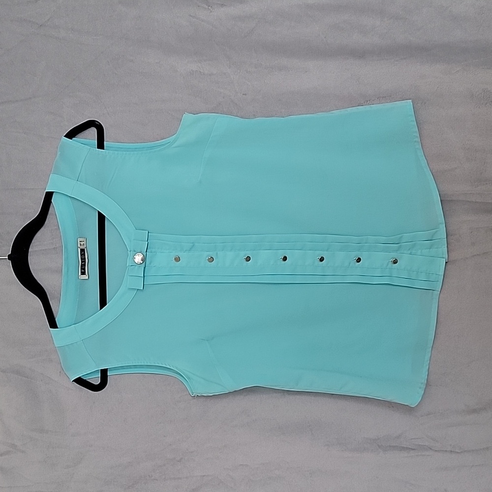 Short Sleeved Blouse Button Up, Size 8, Blue Sky Color
